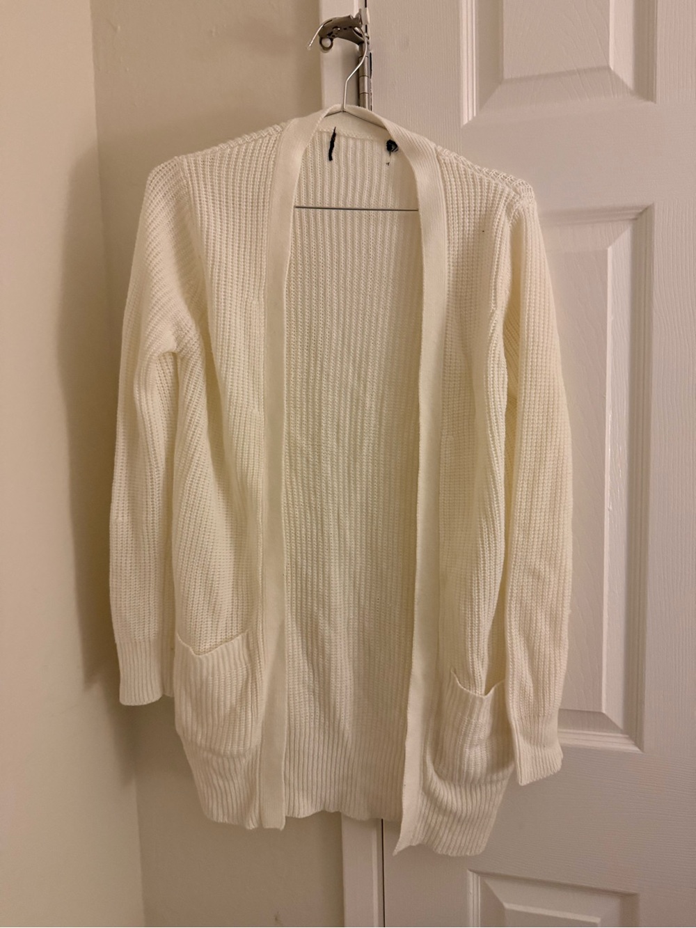 chic Cream Open-Front Ribbed Cardigan with Pockets